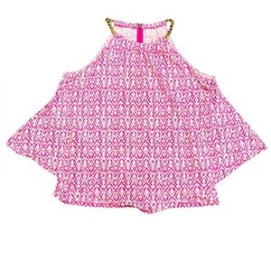 Michael‎ Kors Pink Patterned Halter Top with Gold Chain Neckline Med/Large